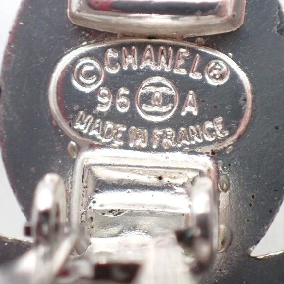 CHANEL CC Logo Earrings Clip-On 96A Silver Accessory France Vintage - Picture 9 of 10